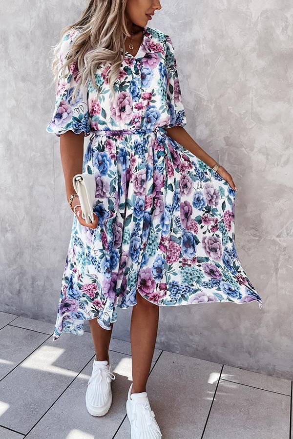 Forevermore Floral Irregular  Midi Dress