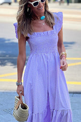 Tell Me Something Smocked Plaid Maxi Dress