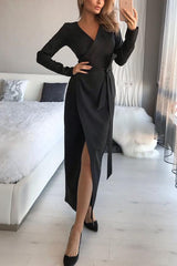 Troy Wrap Long Sleeve Collarless Maxi Dress