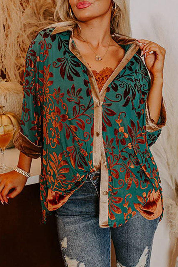 Perfect Luxe Look Velvet Floral Pattern Drape Blouse