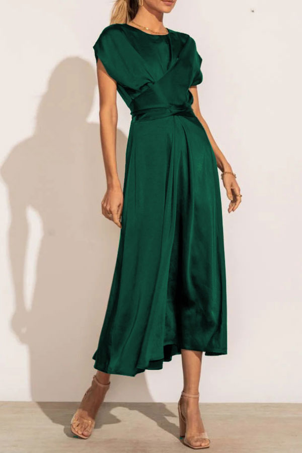 Elegant  All-match Tie Waist Midi Dress