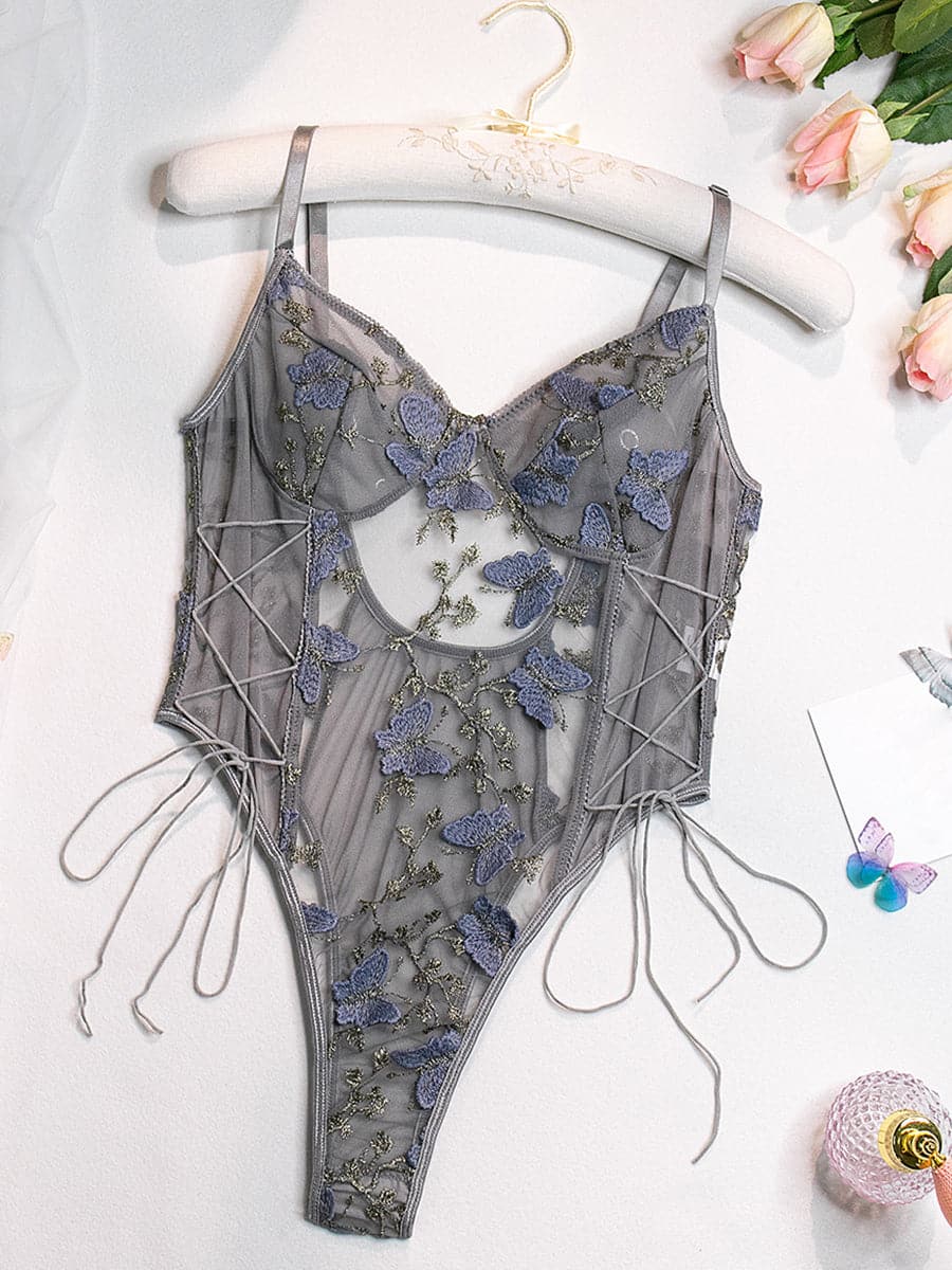 Lace Up Butterfly Embroidery Teddy MSL013