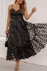 Parisian Nights Applique Butterfly Tulle Lace-up Back Midi Dress