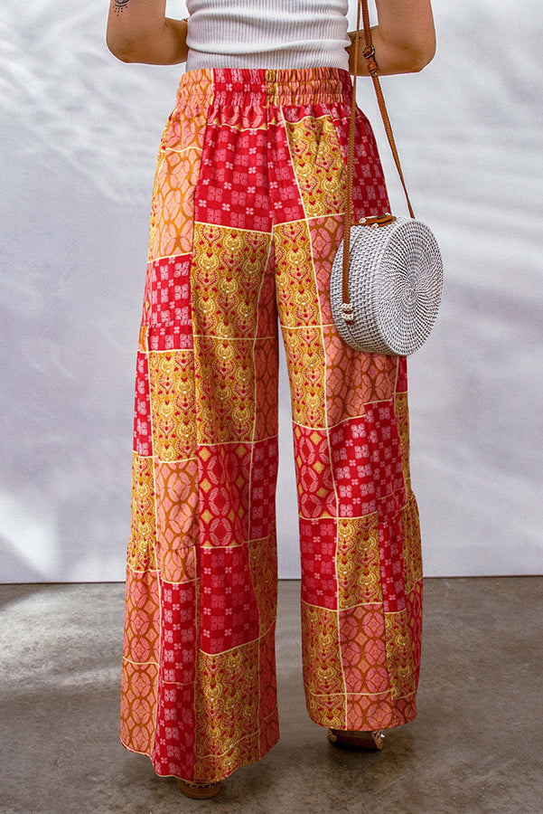 Moxy Bohemian Patchwork Drawstring Wide Leg Pants