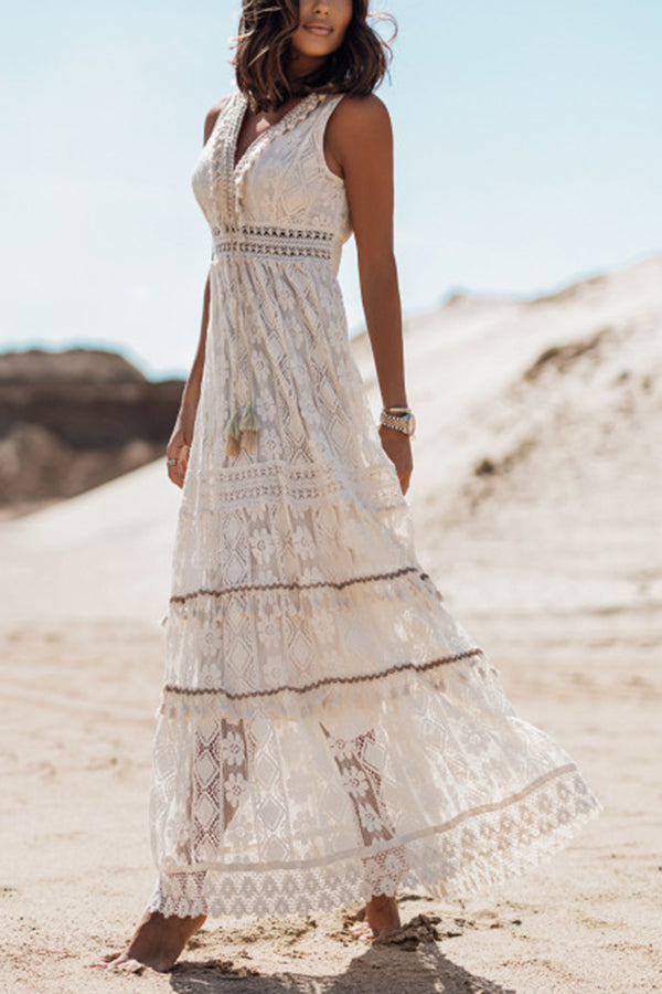 Boho Kisses Tassel Lace Maxi Dress