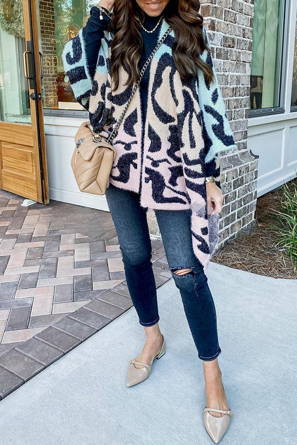 Incredibly Soft Knit Gradient Animal Print Poncho Cardigan