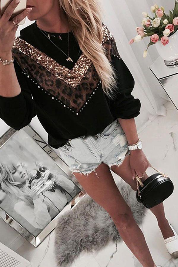 Sequined Leopard Panel Top