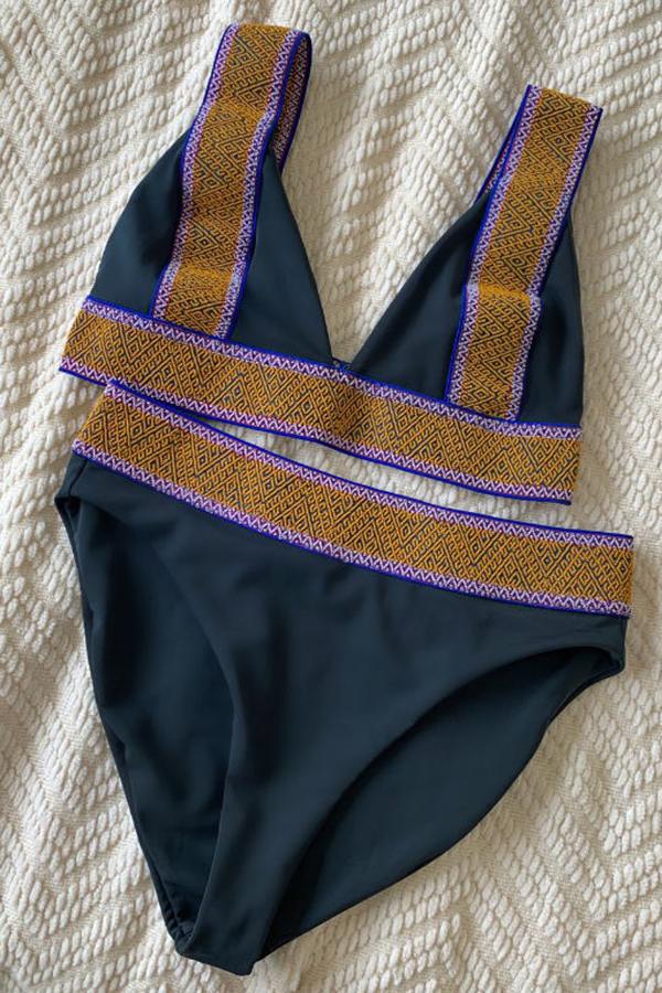 Embroidered Webbing Panel Bikini