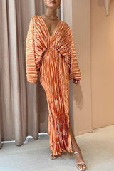 Sculpturally Luxurious Kimono Sleeve Pleated Cocoon Maxi Dress