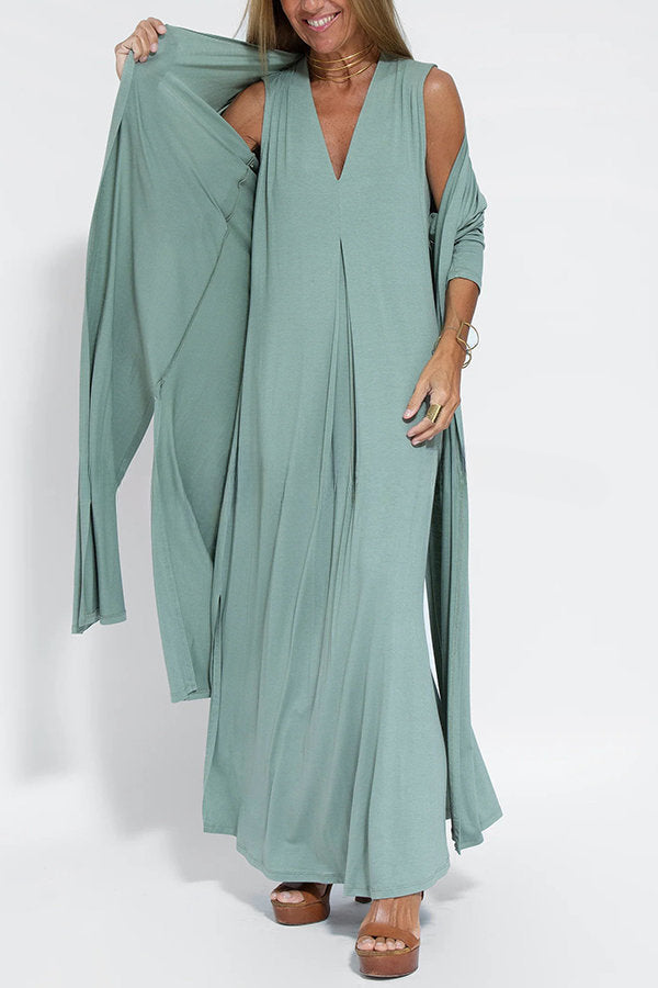 Elegant Is Eternal Knit Solid Color Sleeveless Slit Maxi Dress