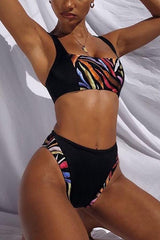 Colorful Zebra Print High Waist Bikini