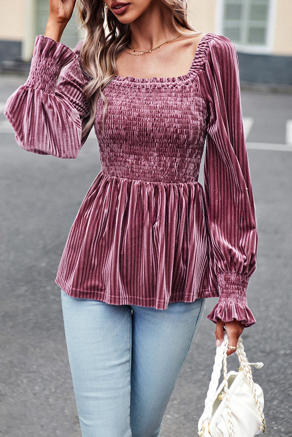 Solid Color Balloon Sleeve Commuter Long Sleeve Top