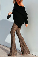 Never Too Glam Metallic Stretch Flare Pants