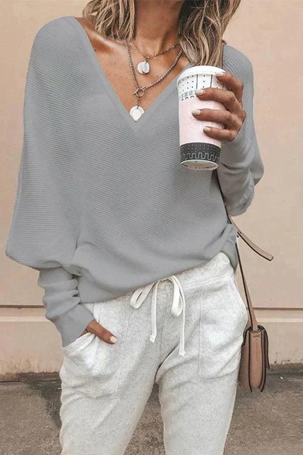 V-neck Solid Color Blouse