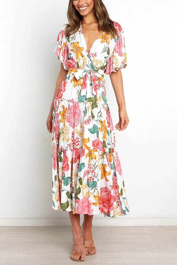 Melody of Summer Floral Ruffle Midi Dress