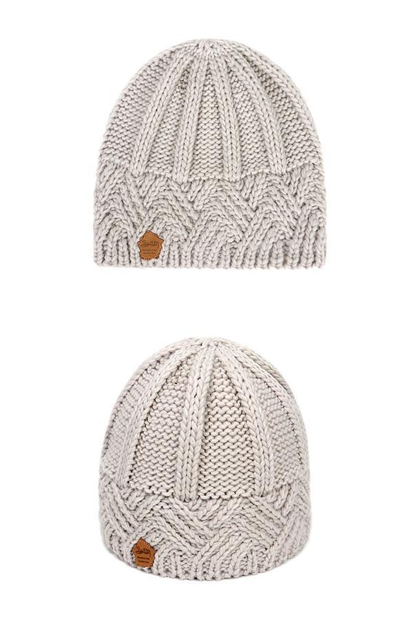 Retro style rhombus lattice thick needle wool knitted hat