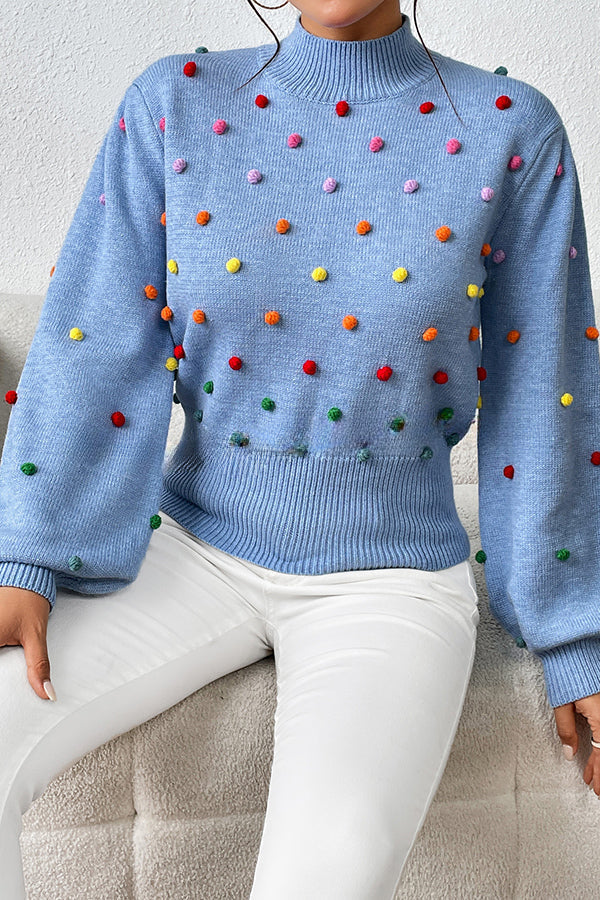 Karla Colorful Thread Ball Patchwork Crew Neck Pullover Sweater