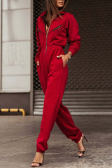 Corbero Pocket Zip Stretch Waist Long Sleeve Jumpsuit