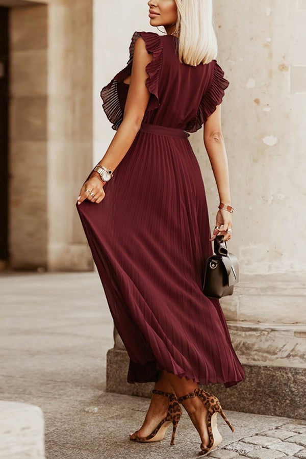 Lost Soul V Neck Pleated Maxi Dress