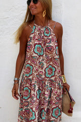 Ibiza Flowers Printed A-line Halter Maxi Dress