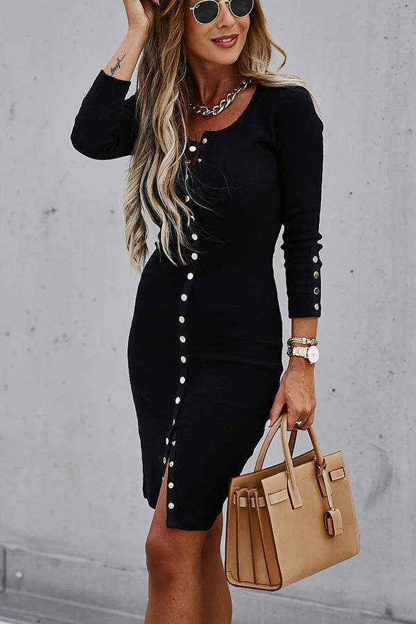 Office Chic Button Down Ribbed Dress