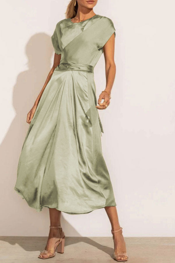 Elegant  All-match Tie Waist Midi Dress