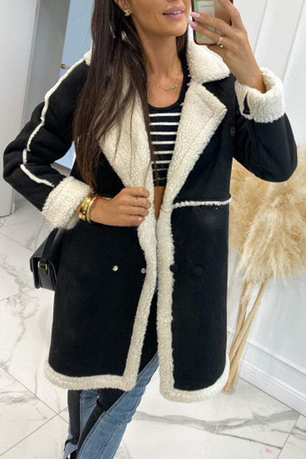 Single Breasted Multi Button Solid Color Long Sleeved Sherpa Coat