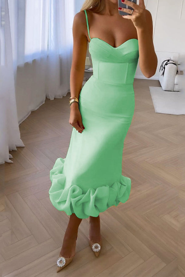 Chic Look Cloud Shaped Hem Solid Sleeveless Maxi Dress