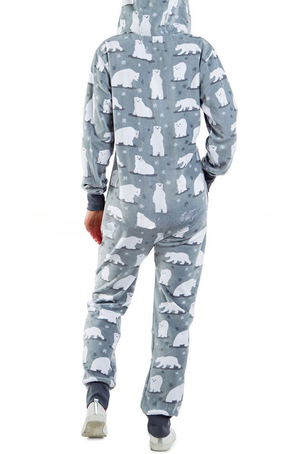 Loungewear-Overall mit Weihnachtsdruck, Reißverschlusstaschen und Kapuze
