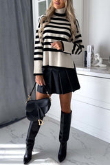 Code Striped Turtleneck Long Sleeved Sweater