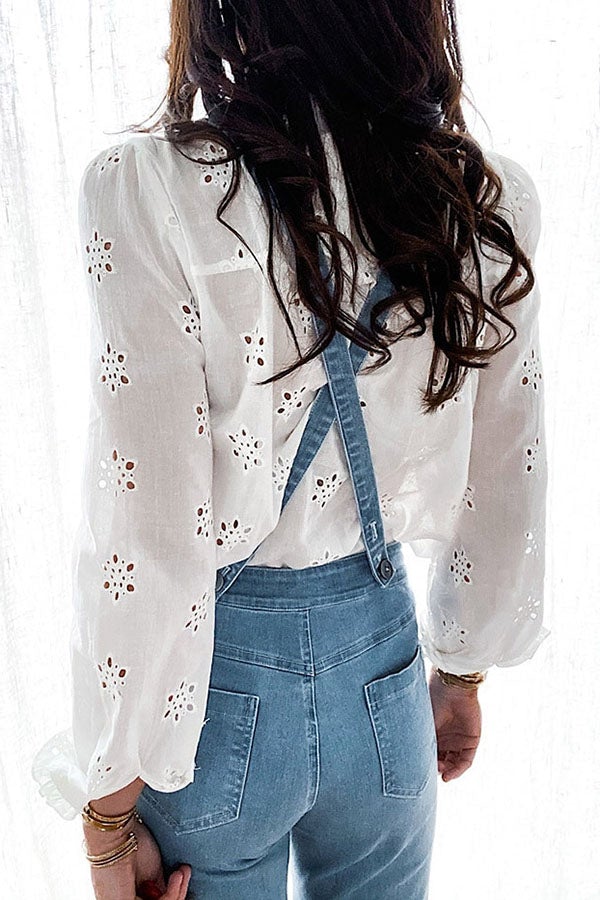 Sassy Sweetheart Ruffle Button Down Denim Overalls
