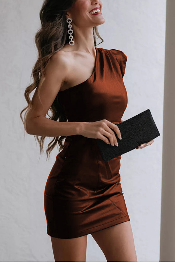 Night Angel Ruffle One Shoulder Leather Dress