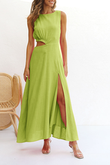 Well Loved Cotton Blend Cutout Waist Slit Maxi Dress