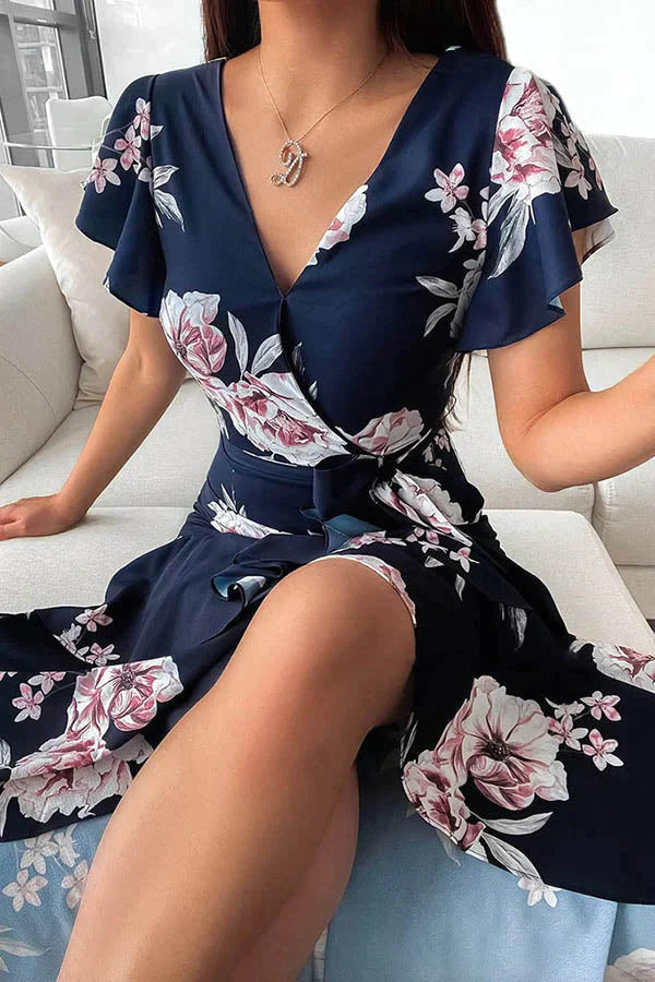 Bold Move Floral Wrap Ruffle Midi Dress