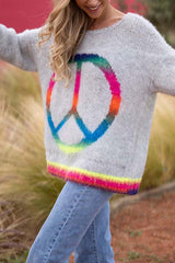 Love and Peace Knit Rainbow Pattern Loose Pullover Sweater