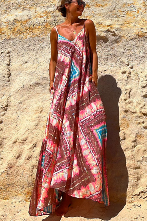 Beautiful Destination Tie-dye Print Pocketed A-line Maxi Dress