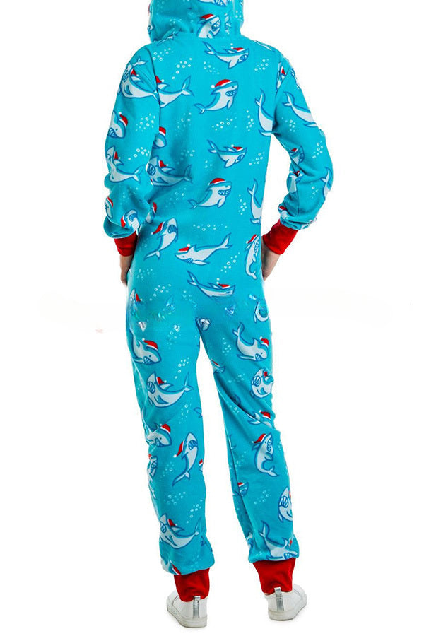 Loungewear-Overall mit Weihnachtsdruck, Reißverschlusstaschen und Kapuze