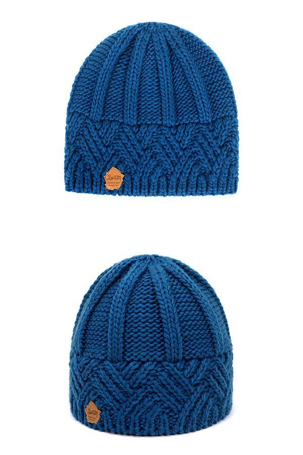 Retro style rhombus lattice thick needle wool knitted hat