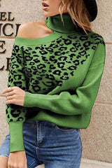 Best Mentor Leopard Print Long Sleeve One Shoulder Sweater