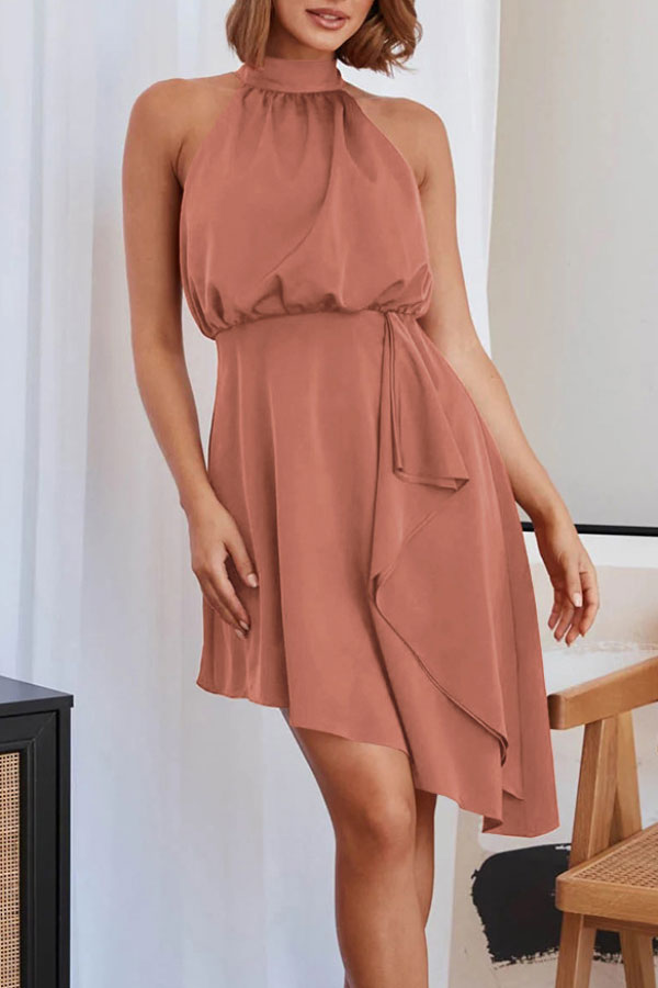 Elegant Halter Neck Ruffle Dress