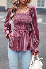 Solid Color Balloon Sleeve Commuter Long Sleeve Top