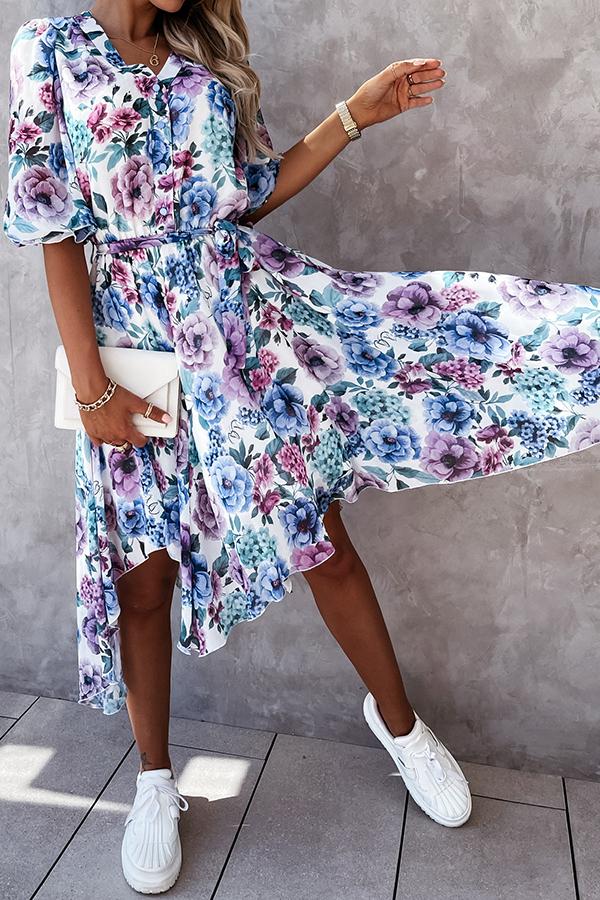 Forevermore Floral Irregular  Midi Dress