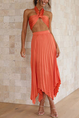 Tempe Pleated Top and Asymmetrical Hemline Skirt Set