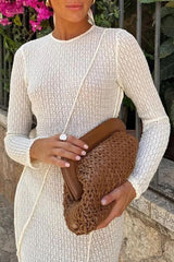 Knitted Crew Neck Long Sleeve High Waisted Maxi Dress