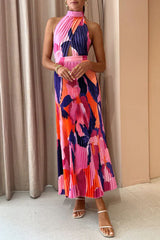 Romantic One Capri Print Halter Neck Pleated Maxi Dress