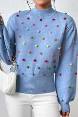 Karla Colorful Thread Ball Patchwork Crew Neck Pullover Sweater