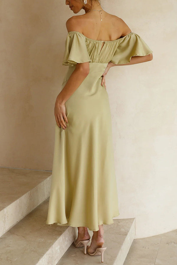 Pure Love Satin Butterfly Sleeve Slit Midi Dress