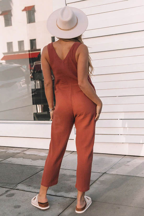 Brigitte Cotton Button Pocketed Jumpsuit