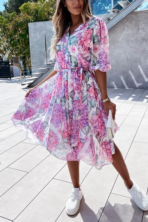 Forevermore Floral Irregular  Midi Dress