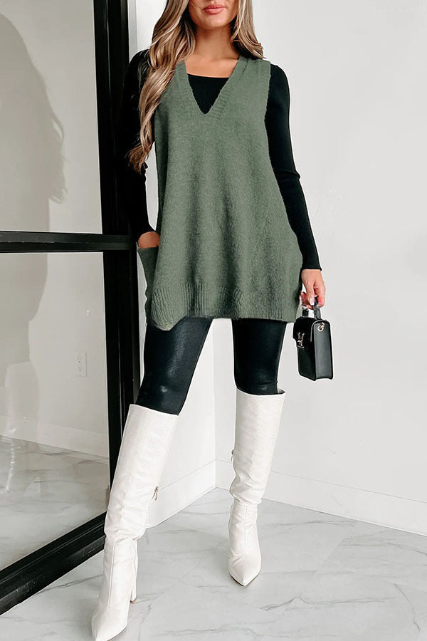 Fabulously Chic Knit Side Pocket Oversized Sweater Vest